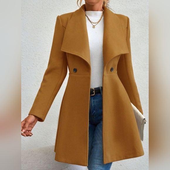 Collared Neck Button Up Long Sleeve Coat - Picture 2 of 8